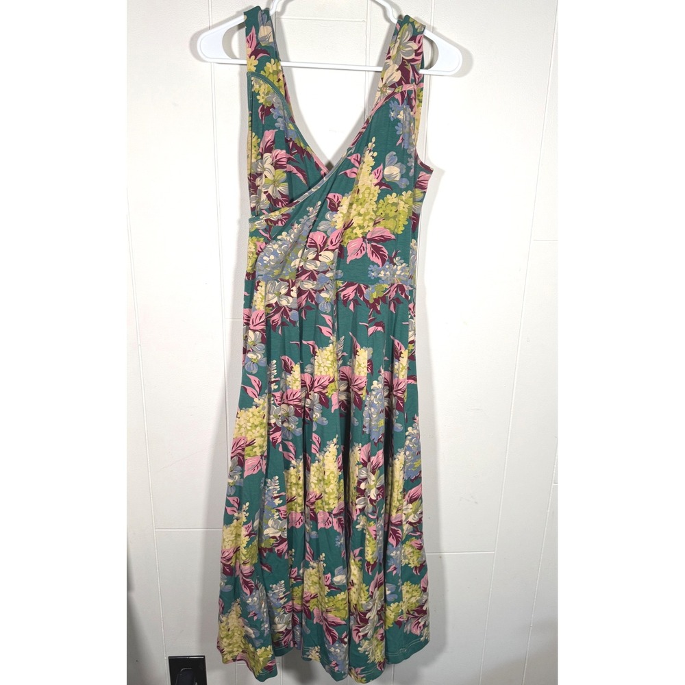 Effies Heart Sonnet Floral Midi Dress Teal Pink Sleeveless Fit Flare Faux Wrap L